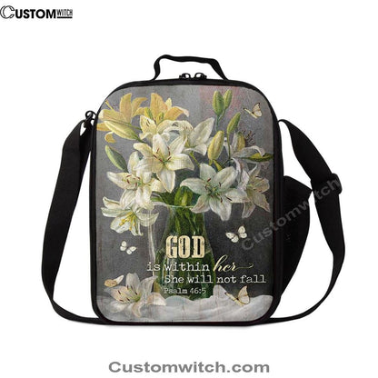 God Is Within Her Lily Flower Lunch Bag, Christian Lunch Bag, Religious Lunch Box For School, Picnic