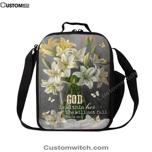 God Is Within Her Lily Flower Lunch Bag, Christian Lunch Bag, Religious Lunch Box For School, Picnic