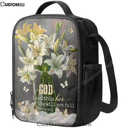 God Is Within Her Lily Flower Lunch Bag, Christian Lunch Bag, Religious Lunch Box For School, Picnic