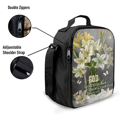 God Is Within Her Lily Flower Lunch Bag, Christian Lunch Bag, Religious Lunch Box For School, Picnic