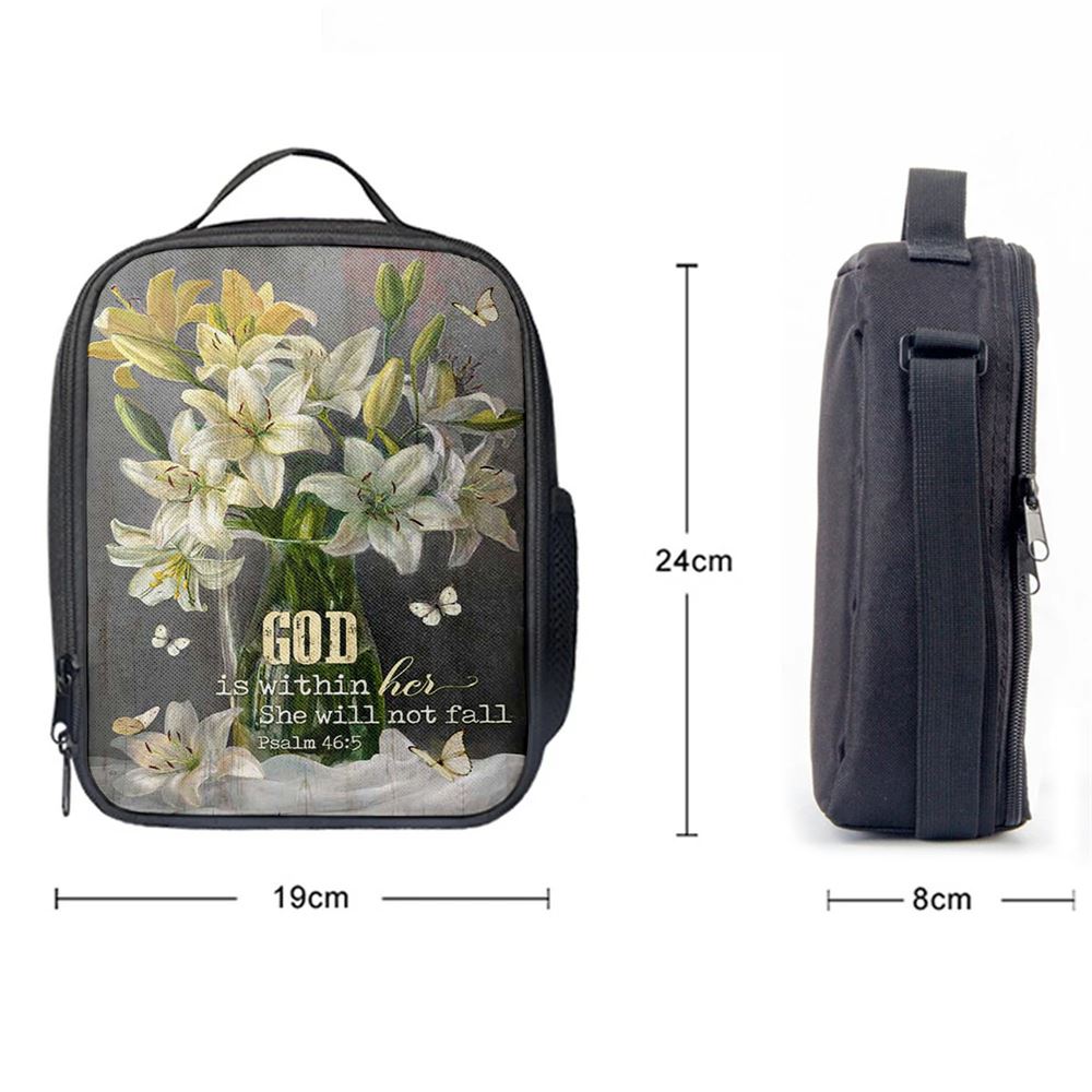 God Is Within Her Lily Flower Lunch Bag, Christian Lunch Bag, Religious Lunch Box For School, Picnic