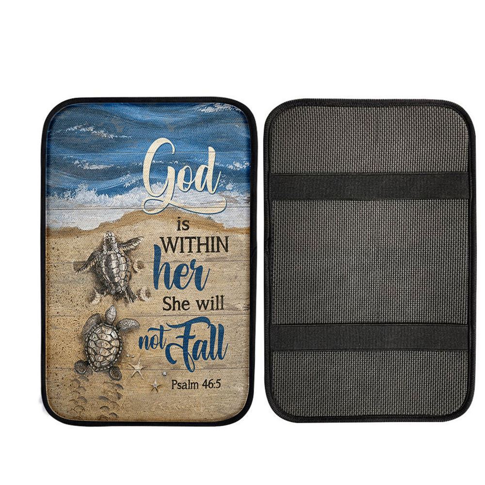 God Is Within Her Sand Beach Sea Turtle Car Center Console Cover, Christian Car Accessories