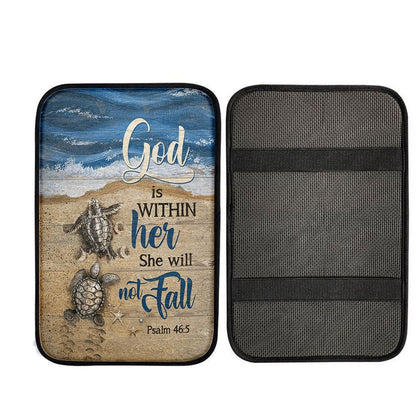 God Is Within Her Sand Beach Sea Turtle Car Center Console Cover, Christian Car Accessories