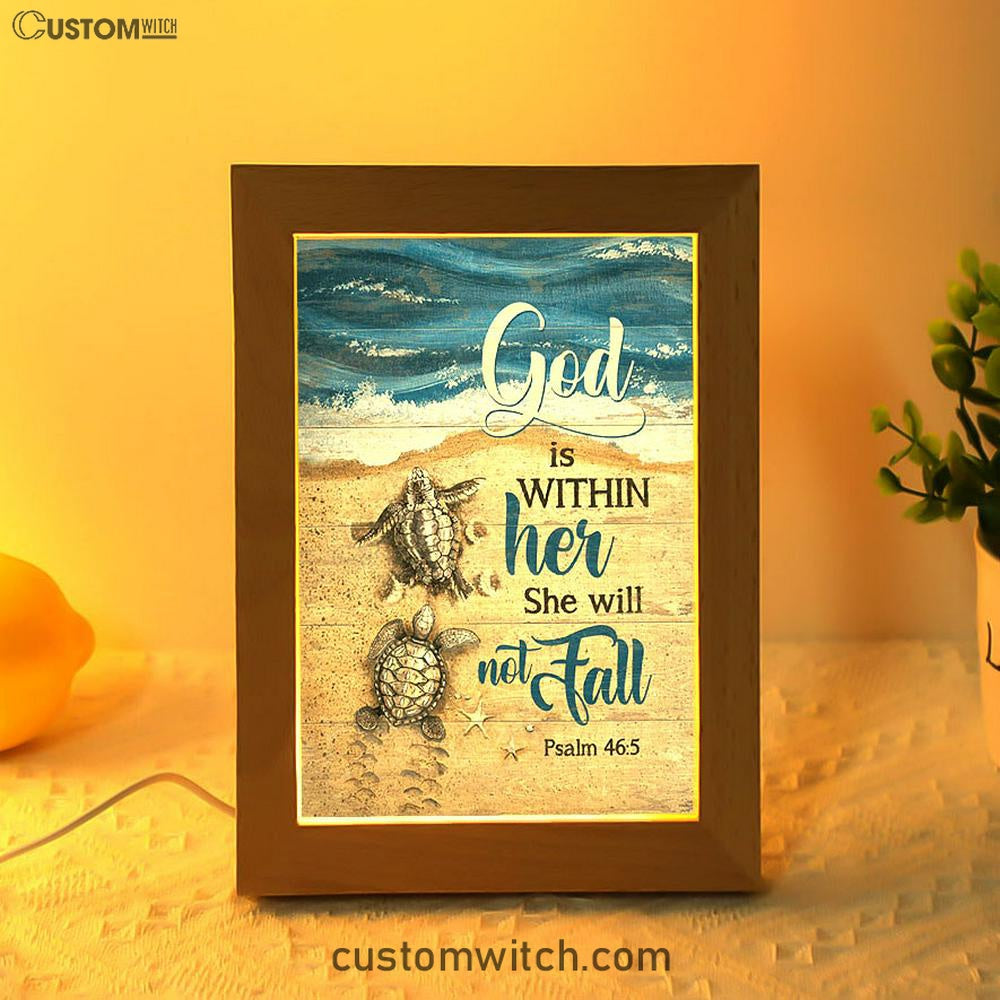 God Is Within Her Sand Beach Sea Turtle Frame Lamp Art - Christian Night Light - Bible Verse Wooden Lamp