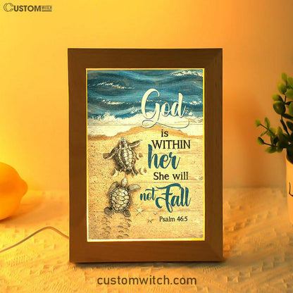 God Is Within Her Sand Beach Sea Turtle Frame Lamp Art - Christian Night Light - Bible Verse Wooden Lamp