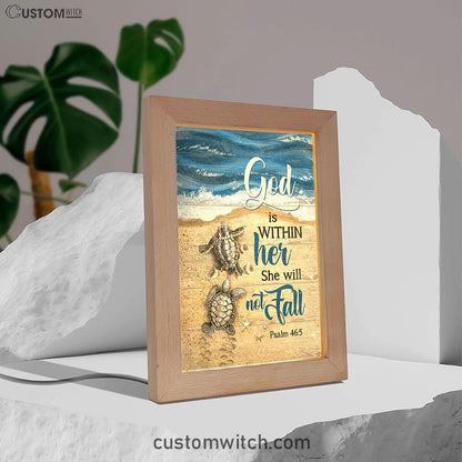 God Is Within Her Sand Beach Sea Turtle Frame Lamp Art - Christian Night Light - Bible Verse Wooden Lamp