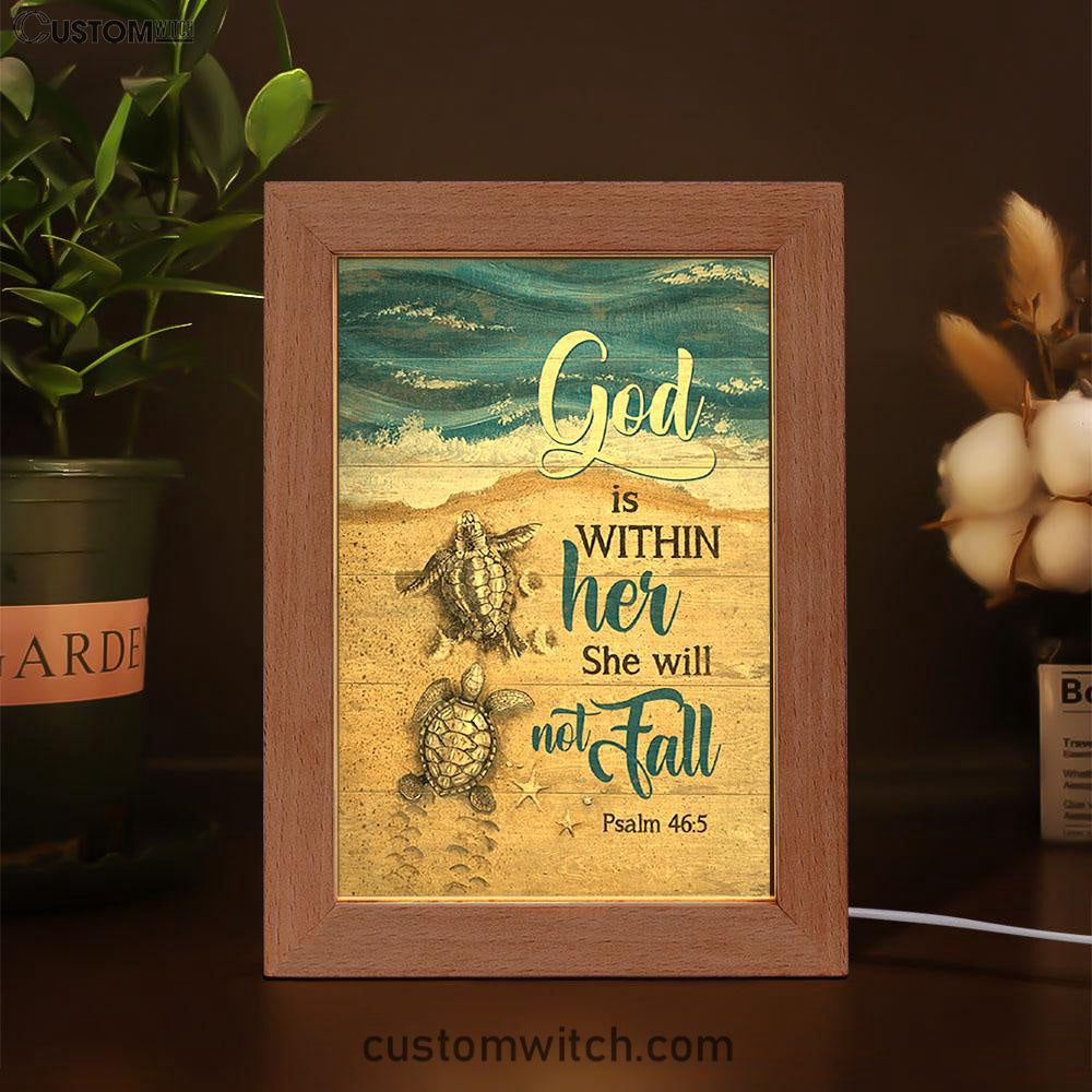 God Is Within Her Sand Beach Sea Turtle Frame Lamp Art - Christian Night Light - Bible Verse Wooden Lamp