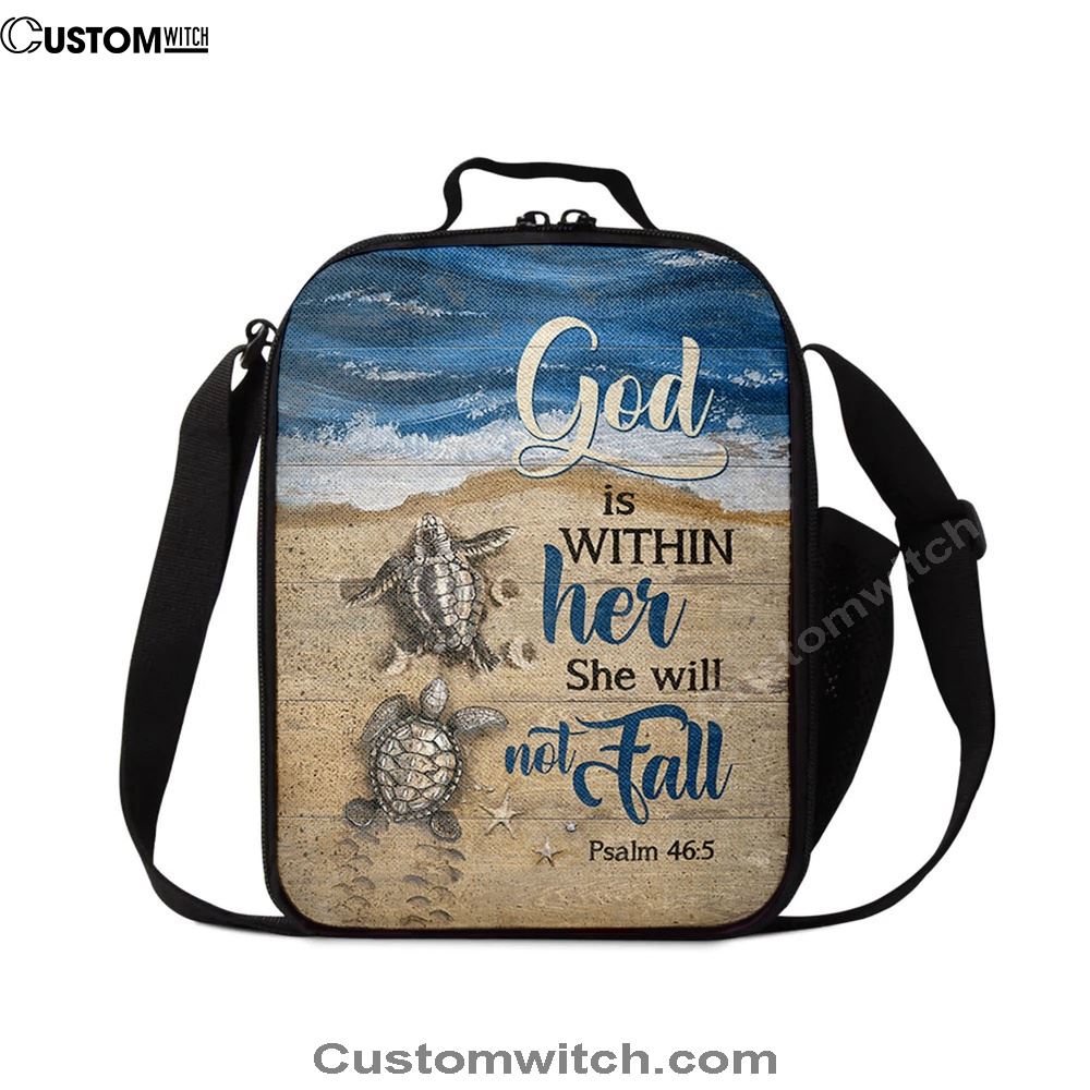 God Is Within Her Sand Beach Sea Turtle Lunch Bag, Christian Lunch Bag, Religious Lunch Box For School, Picnic