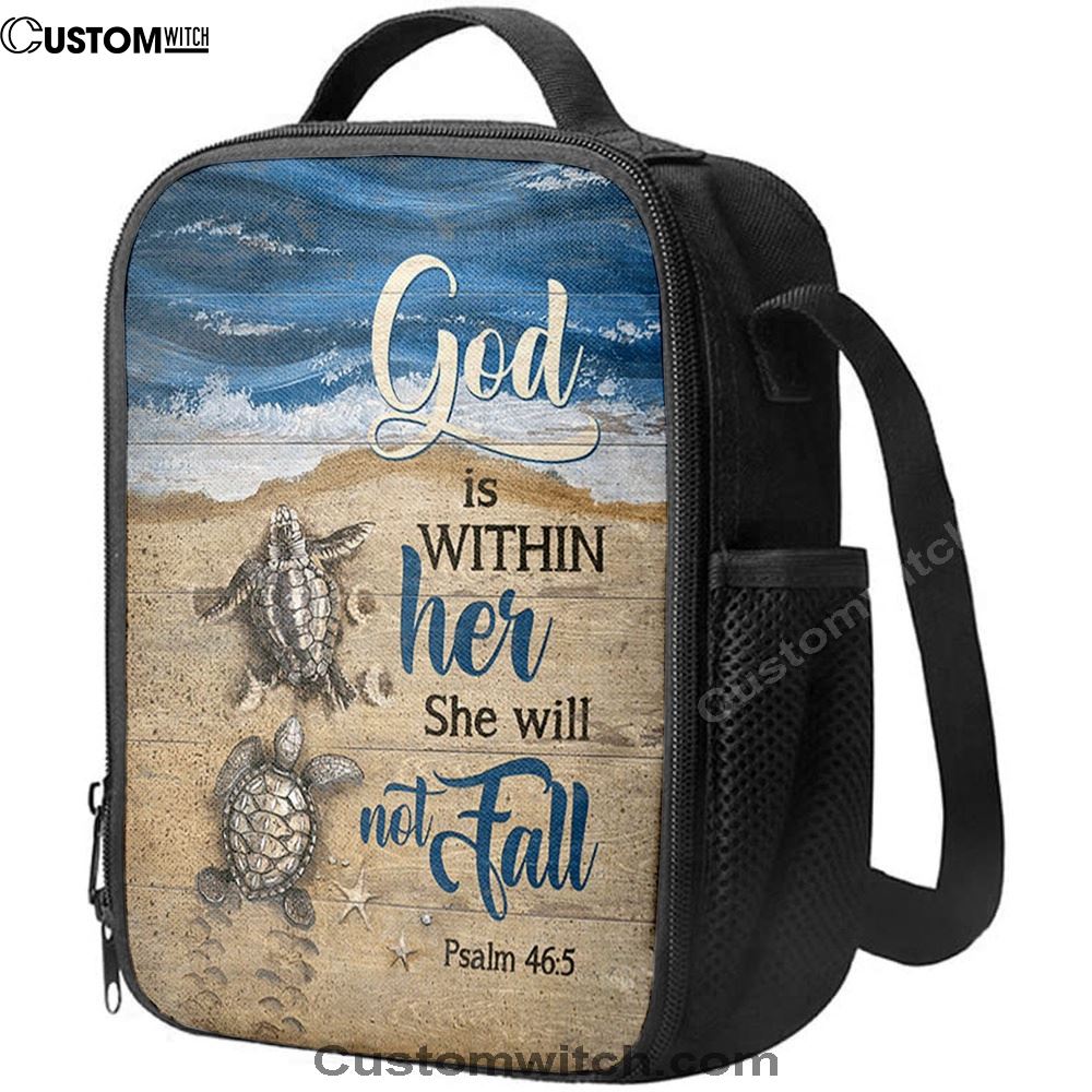 God Is Within Her Sand Beach Sea Turtle Lunch Bag, Christian Lunch Bag, Religious Lunch Box For School, Picnic