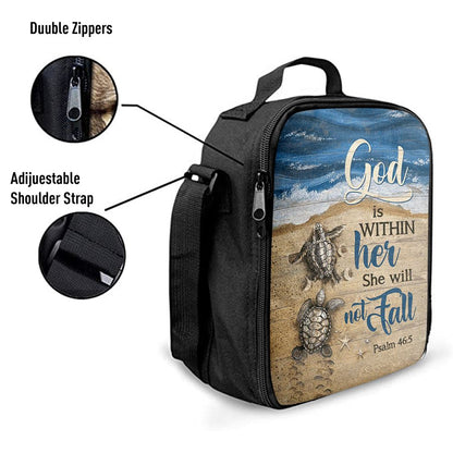 God Is Within Her Sand Beach Sea Turtle Lunch Bag, Christian Lunch Bag, Religious Lunch Box For School, Picnic