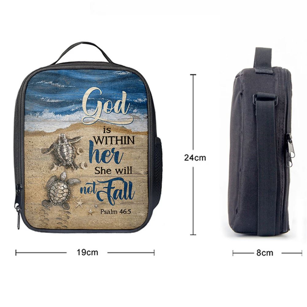 God Is Within Her Sand Beach Sea Turtle Lunch Bag, Christian Lunch Bag, Religious Lunch Box For School, Picnic