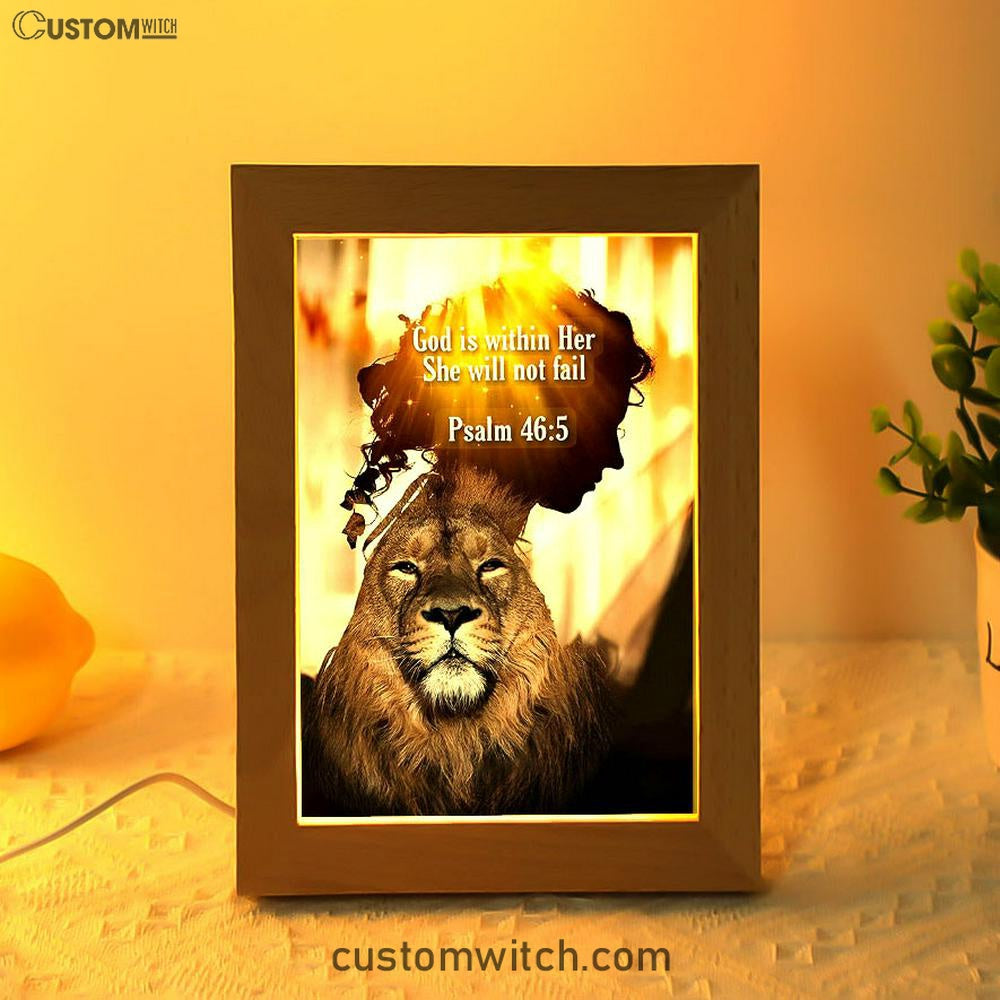 God Is Within Her She Will Not Fail Lion Frame Lamp Prints - Lion Frame Lamp Art - Christian Inspirational Frame Lamp