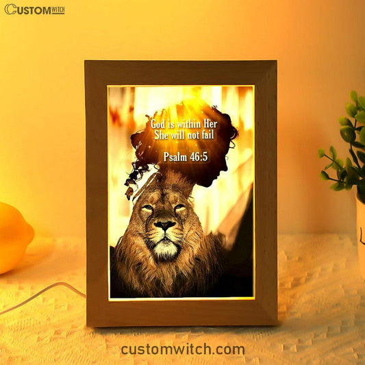 God Is Within Her She Will Not Fail Lion Frame Lamp Prints - Lion Frame Lamp Art - Christian Inspirational Frame Lamp