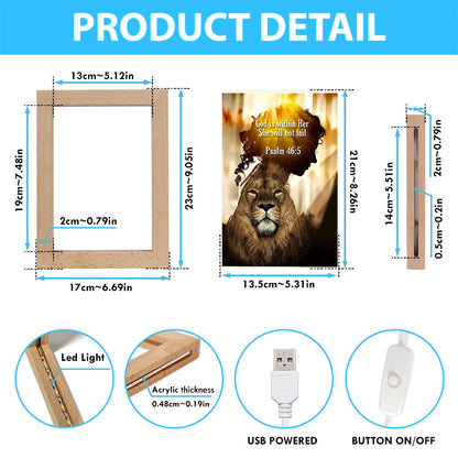 God Is Within Her She Will Not Fail Lion Frame Lamp Prints - Lion Frame Lamp Art - Christian Inspirational Frame Lamp