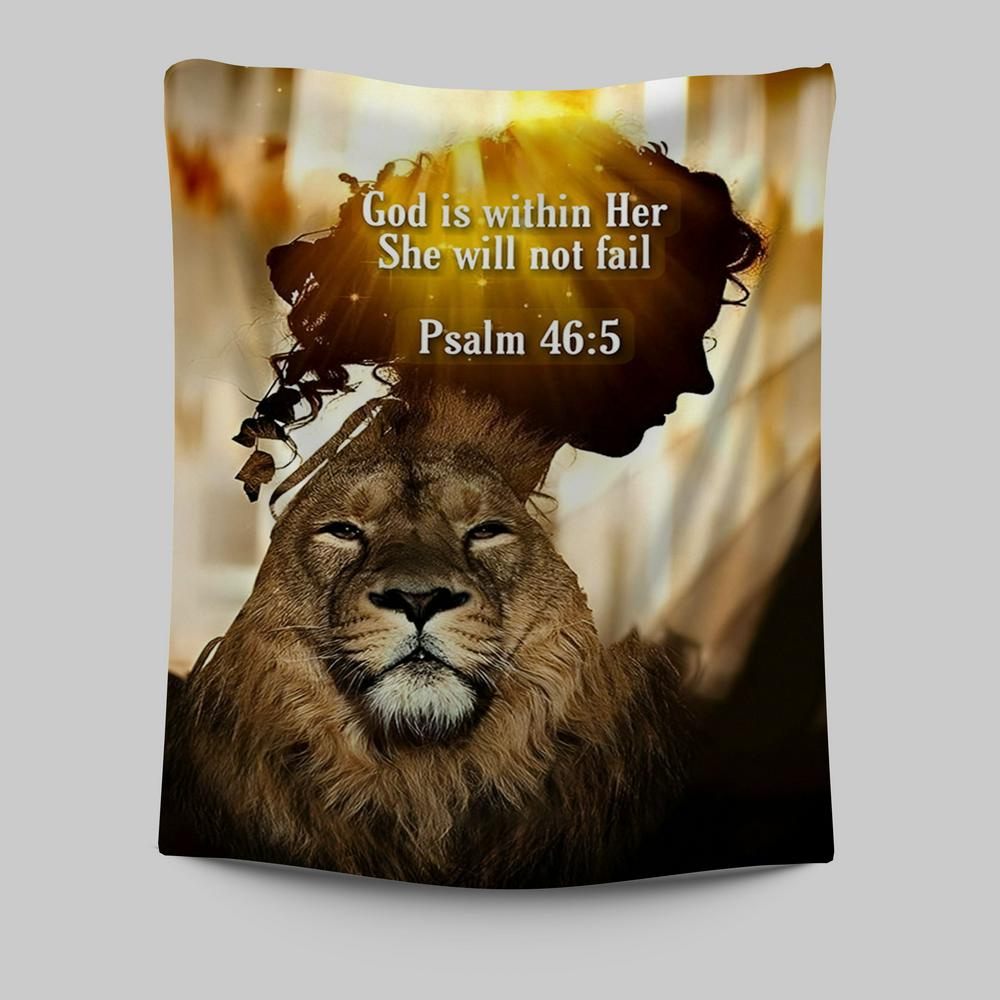 God Is Within Her She Will Not Fail Lion Tapestry Prints - Lion Tapestry Art - Christian Inspirational Tapestry