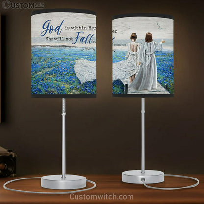 God Is Within Her, She Will Not Fall Table Lamb - Blue Flower Field, Walking With Jesus Lamb Gift Table Lamb - Christian Lamb Gift - Religious Art