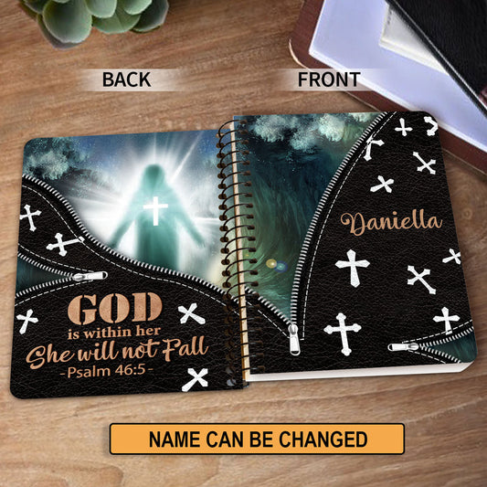 God Is Within Her She Will Not Fall Personalized Christian Spiral Notebook, Scripture Gifts For Christian