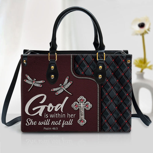God Is Within Her She Will Not Fall, Pretty Cross Leather Bag, Christian Pu Leather Bags For Women