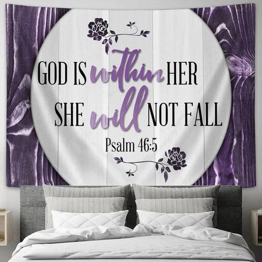 God Is Within Her She Will Not Fall Tapestry Prints - Religious Wall Decor - Christian Tapestry Wall Art