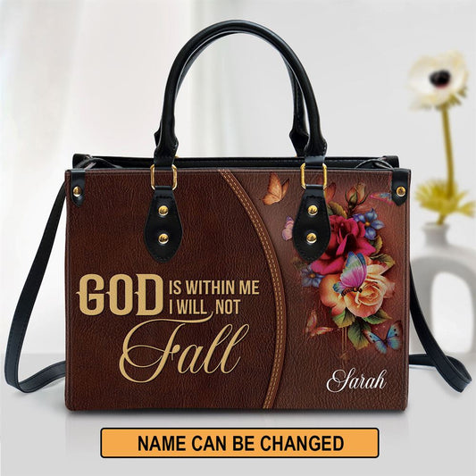 God Is Within Me I Will Not Fall Flower Personalized Leather Handbag