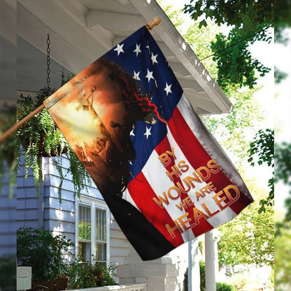 God Jesus Christian By His Wounds Flag, Outdoor Christian House Flag, Christian Flag, Scripture Flag, Garden Banner