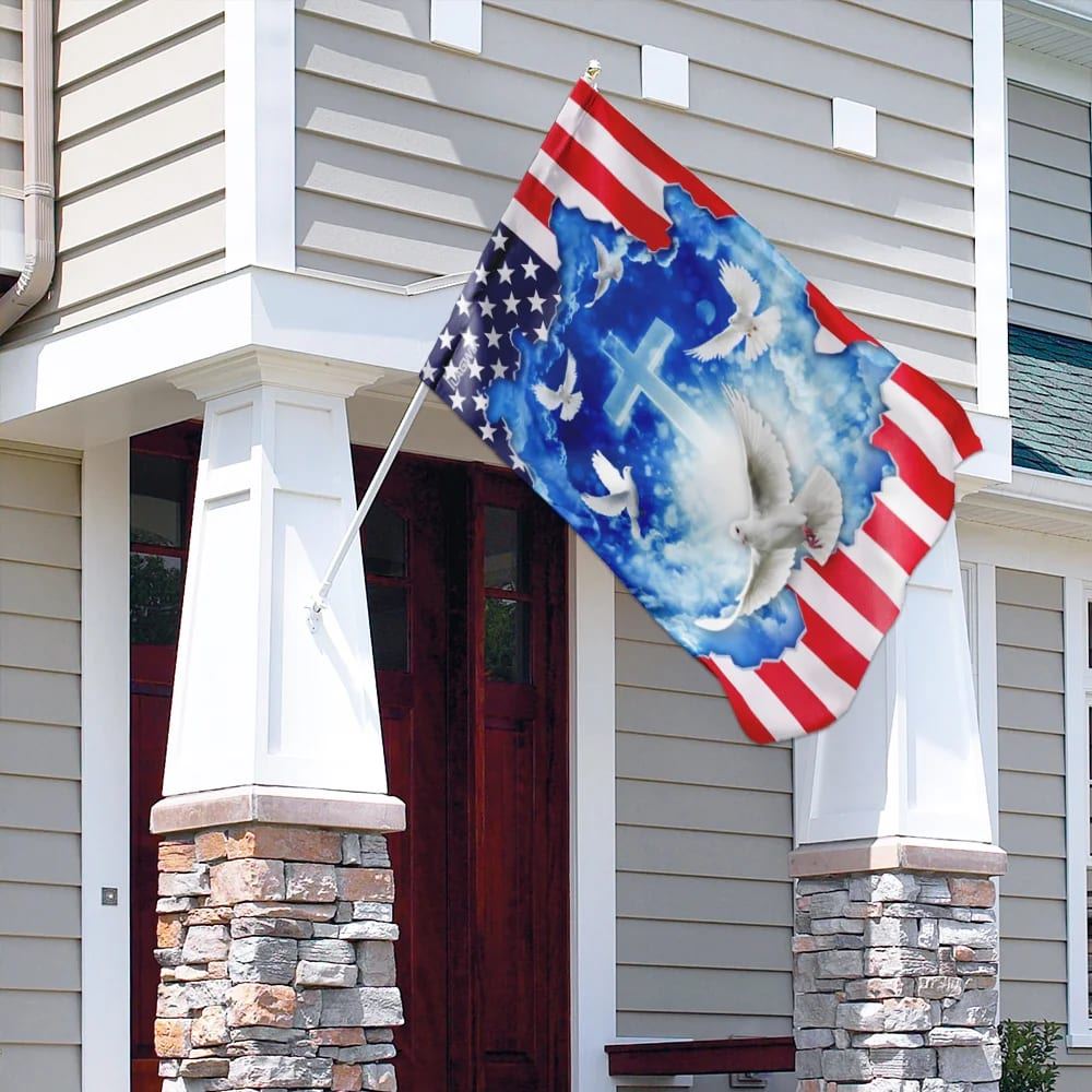 God Jesus Christian Cross American Flag, Outdoor Christian House Flag, Christian Flag, Scripture Flag, Garden Banner
