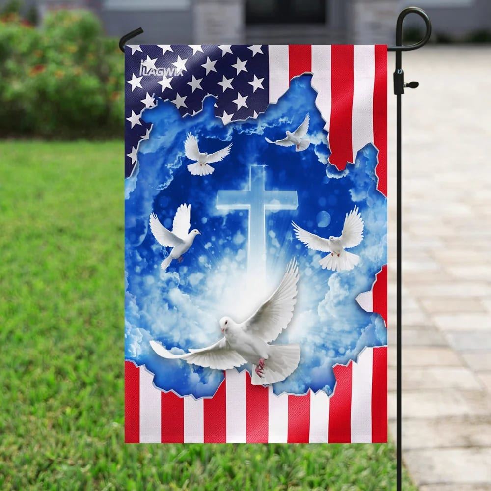 God Jesus Christian Cross American Flag, Outdoor Christian House Flag, Christian Flag, Scripture Flag, Garden Banner