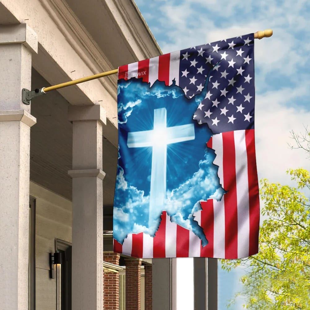 God Jesus Christian Cross American House Flags, Christian Flag, Scripture Flag, Garden Banner