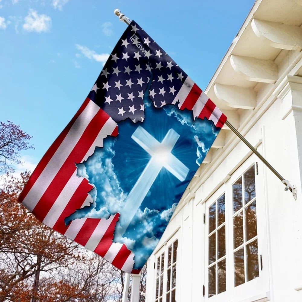 God Jesus Christian Cross American House Flags, Christian Flag, Scripture Flag, Garden Banner