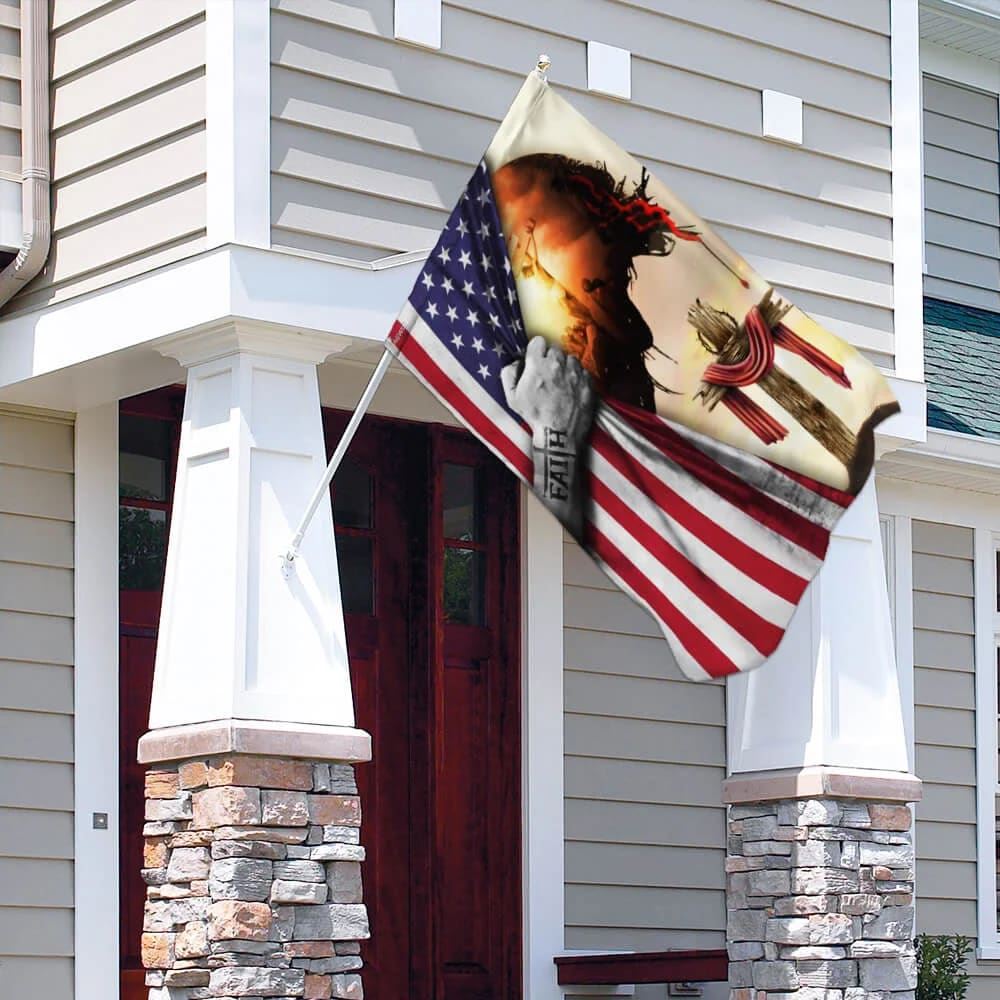 God Jesus Christian Cross Faith American House Flags, Christian Flag, Scripture Flag, Garden Banner