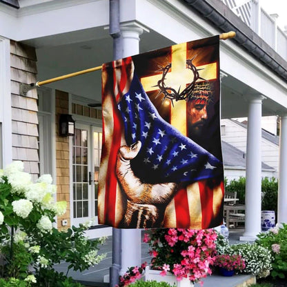 God Jesus Cross American US Garden Flag, Christian Flag, Scripture Flag, Garden Banner
