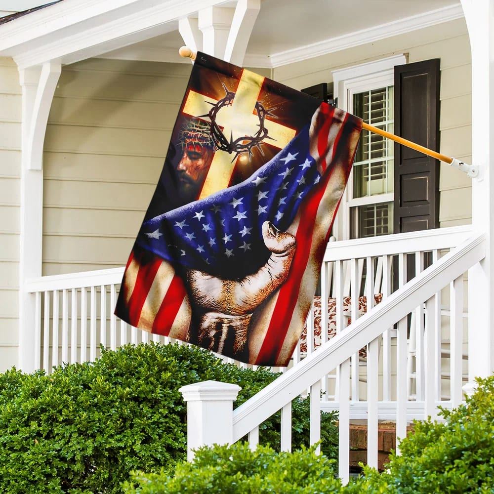God Jesus Cross American US Garden Flag, Christian Flag, Scripture Flag, Garden Banner