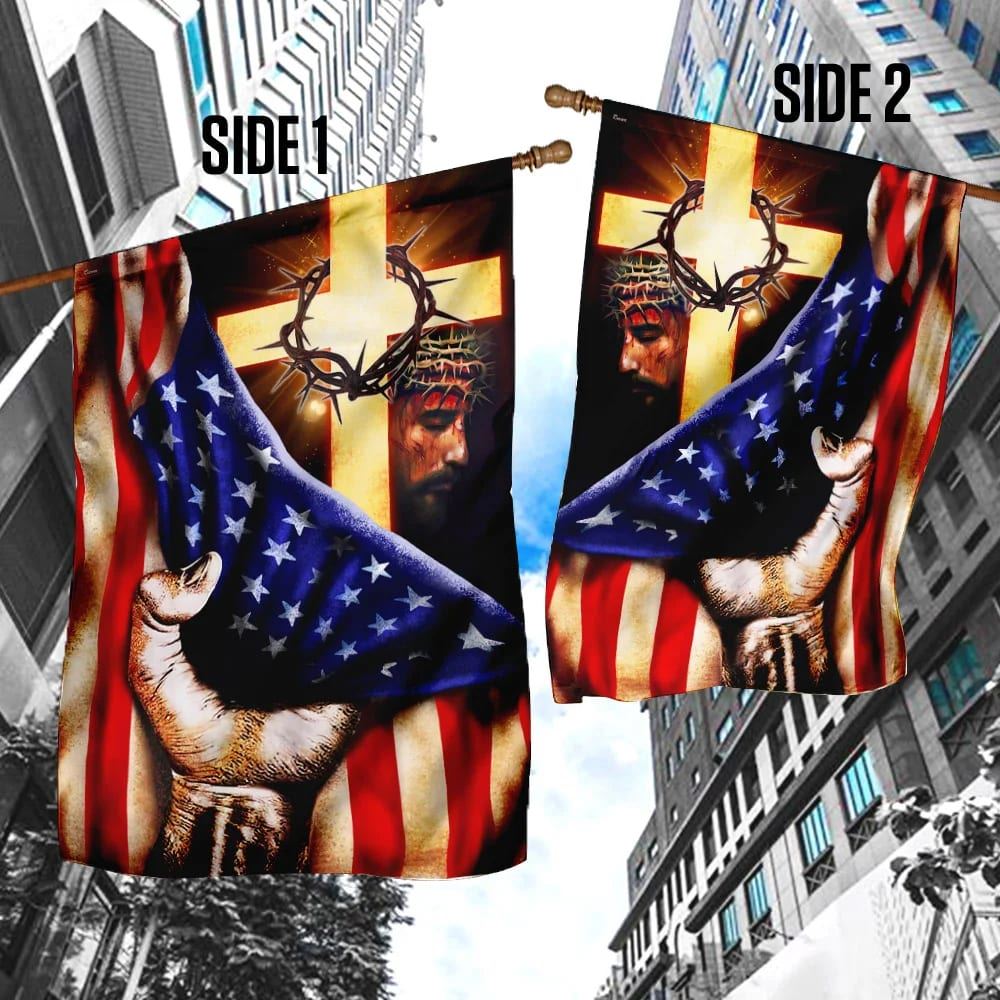 God Jesus Cross American US Garden Flag, Christian Flag, Scripture Flag, Garden Banner