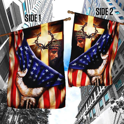 God Jesus Cross American US Garden Flag, Christian Flag, Scripture Flag, Garden Banner