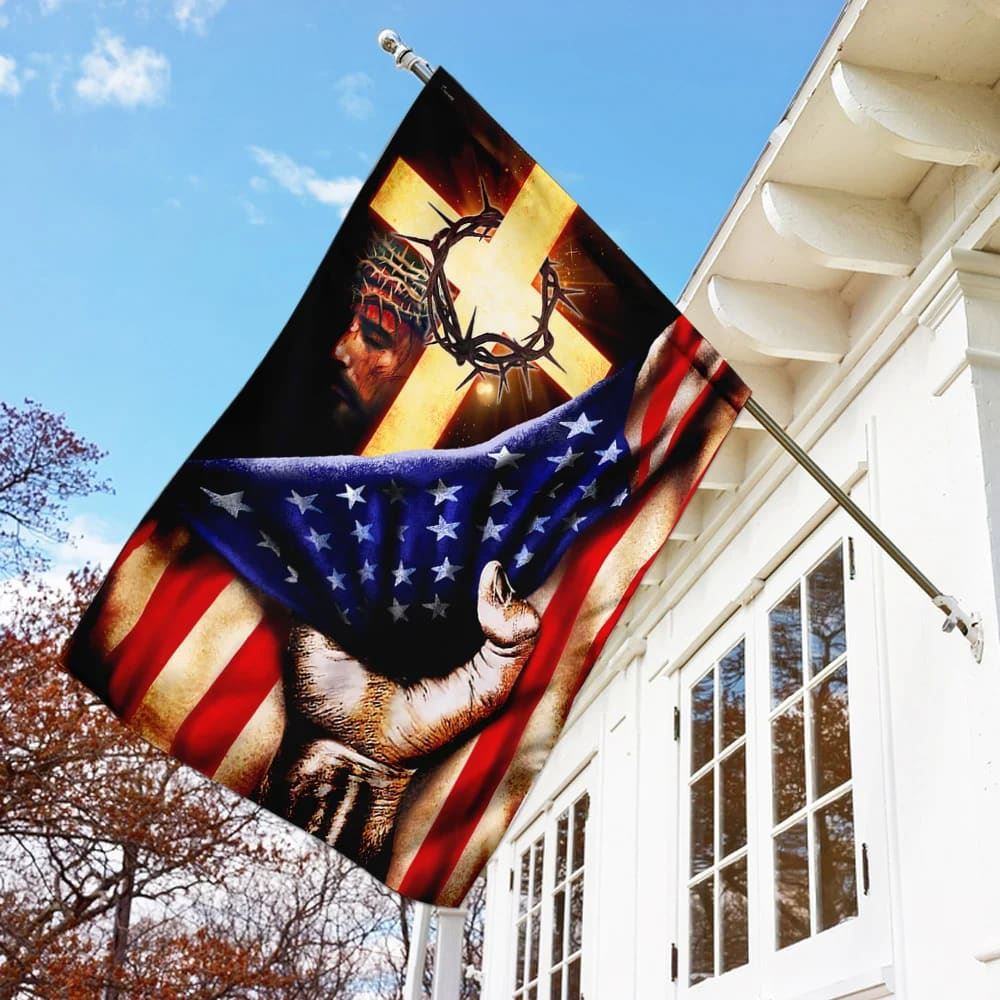 God Jesus Cross American US Garden Flag, Christian Flag, Scripture Flag, Garden Banner
