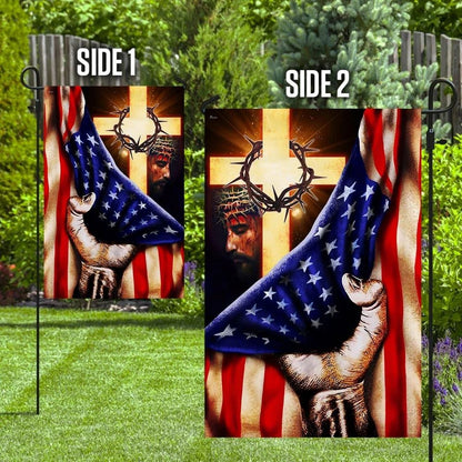 God Jesus Cross American US Garden Flag, Christian Flag, Scripture Flag, Garden Banner