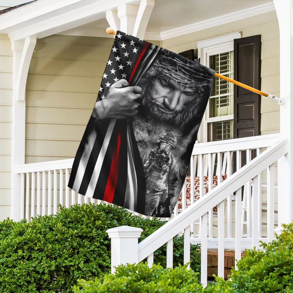 God Jesus Firefighter Flag, Outdoor Christian House Flag, Christian Flag, Scripture Flag, Garden Banner