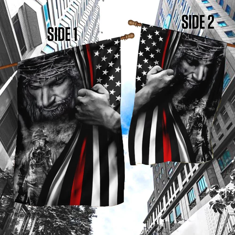 God Jesus Firefighter Flag, Outdoor Christian House Flag, Christian Flag, Scripture Flag, Garden Banner