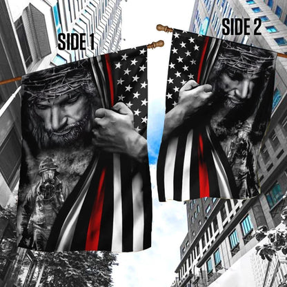 God Jesus Firefighter Flag, Outdoor Christian House Flag, Christian Flag, Scripture Flag, Garden Banner