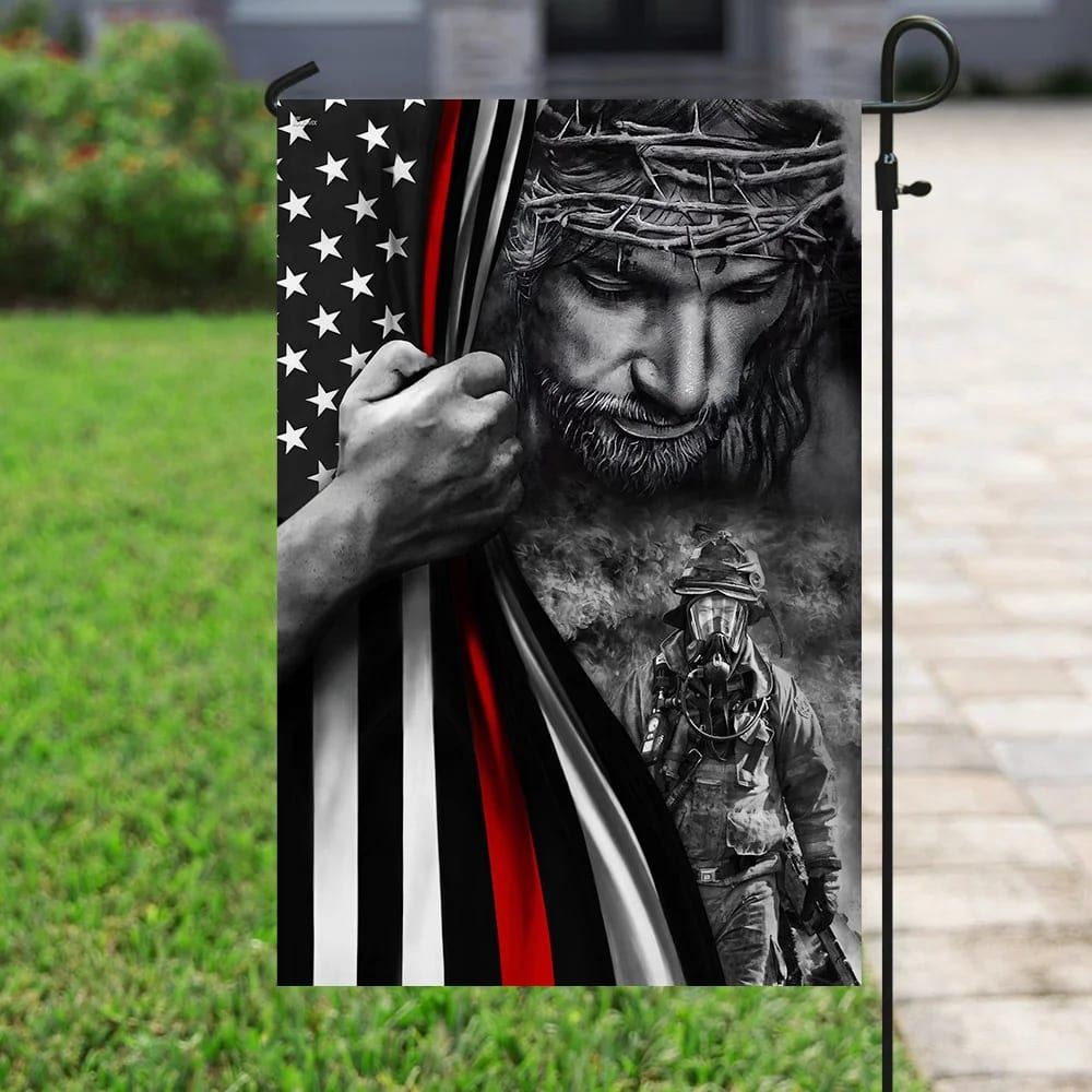 God Jesus Firefighter Flag, Outdoor Christian House Flag, Christian Flag, Scripture Flag, Garden Banner
