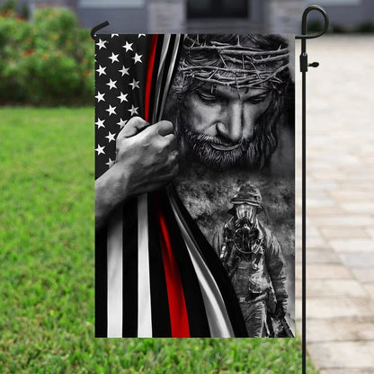 God Jesus Firefighter Flag, Outdoor Christian House Flag, Christian Flag, Scripture Flag, Garden Banner