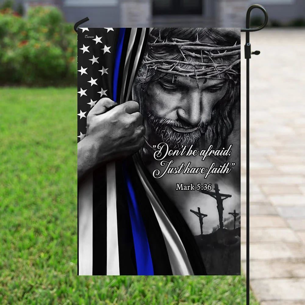 God Jesus Thin Blue Lives Law Enforcement House Flags, Christian Flag ...