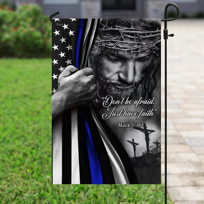God Jesus Thin Blue Lives Law Enforcement House Flags, Christian Flag, Scripture Flag, Garden Banner