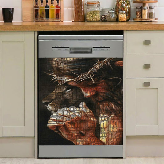God King Loving Jesus & Lion Dishwasher Cover, Jesus Dishwasher Stickers, Christian Kitchen Decor