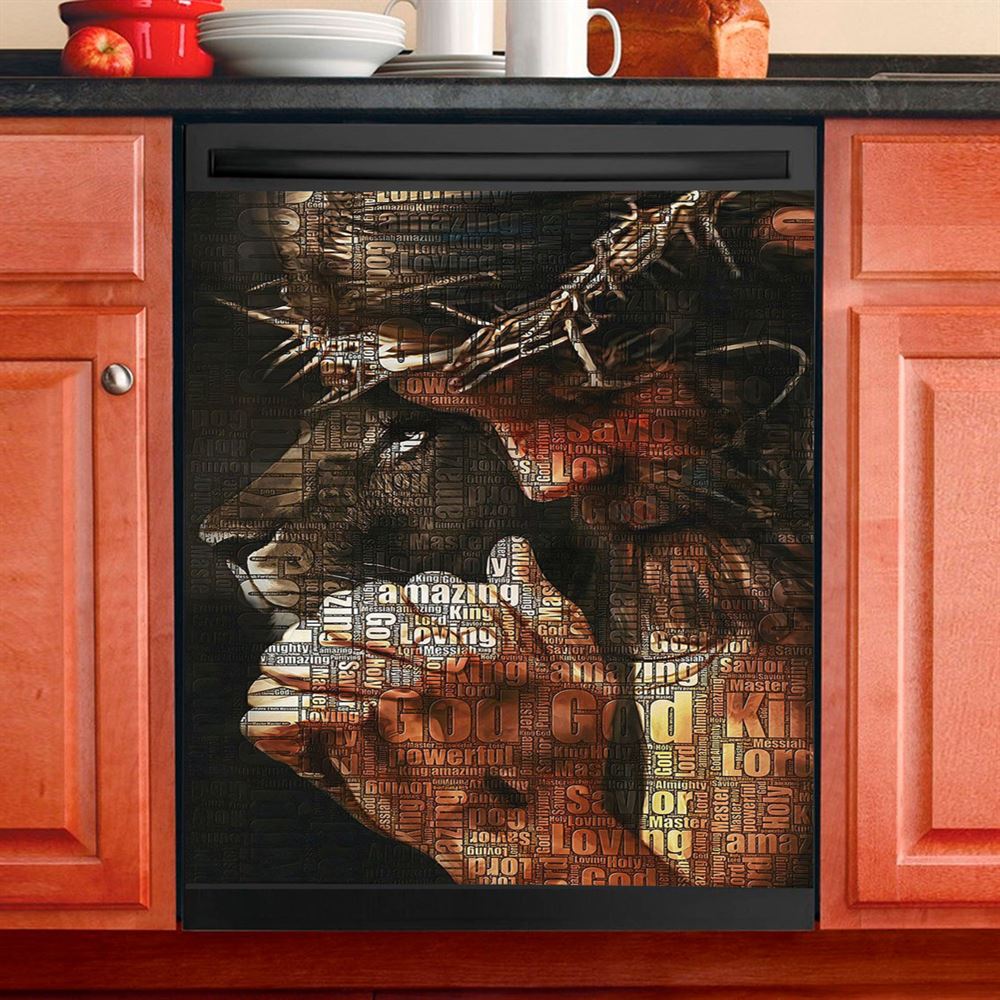 God King Loving Jesus & Lion Dishwasher Cover, Jesus Dishwasher Stickers, Christian Kitchen Decor