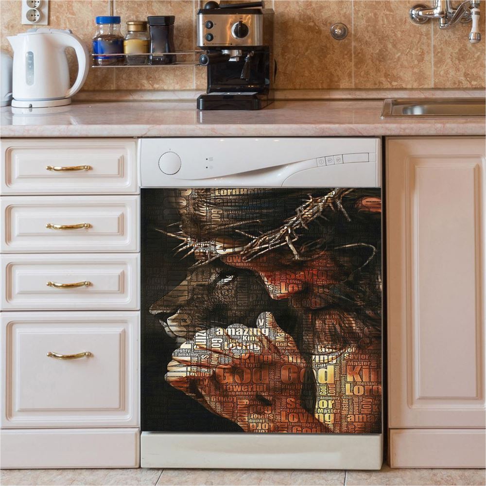 God King Loving Jesus & Lion Dishwasher Cover, Jesus Dishwasher Stickers, Christian Kitchen Decor