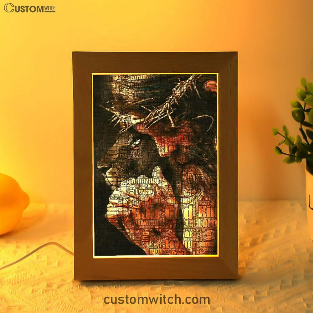God King Loving Jesus & Lion Frame Lamp Art - Jesus Frame Lamp Pictures - Christian Night Light