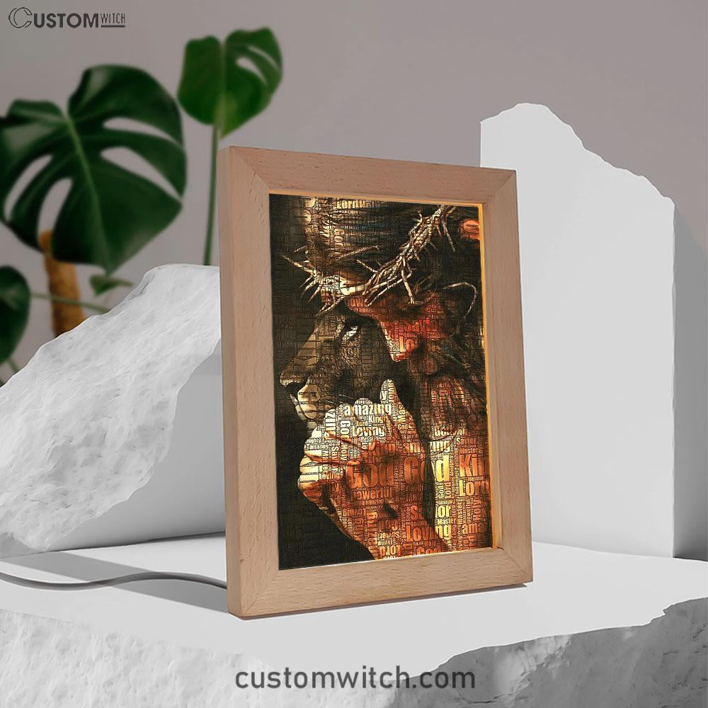 God King Loving Jesus & Lion Frame Lamp Art - Jesus Frame Lamp Pictures - Christian Night Light