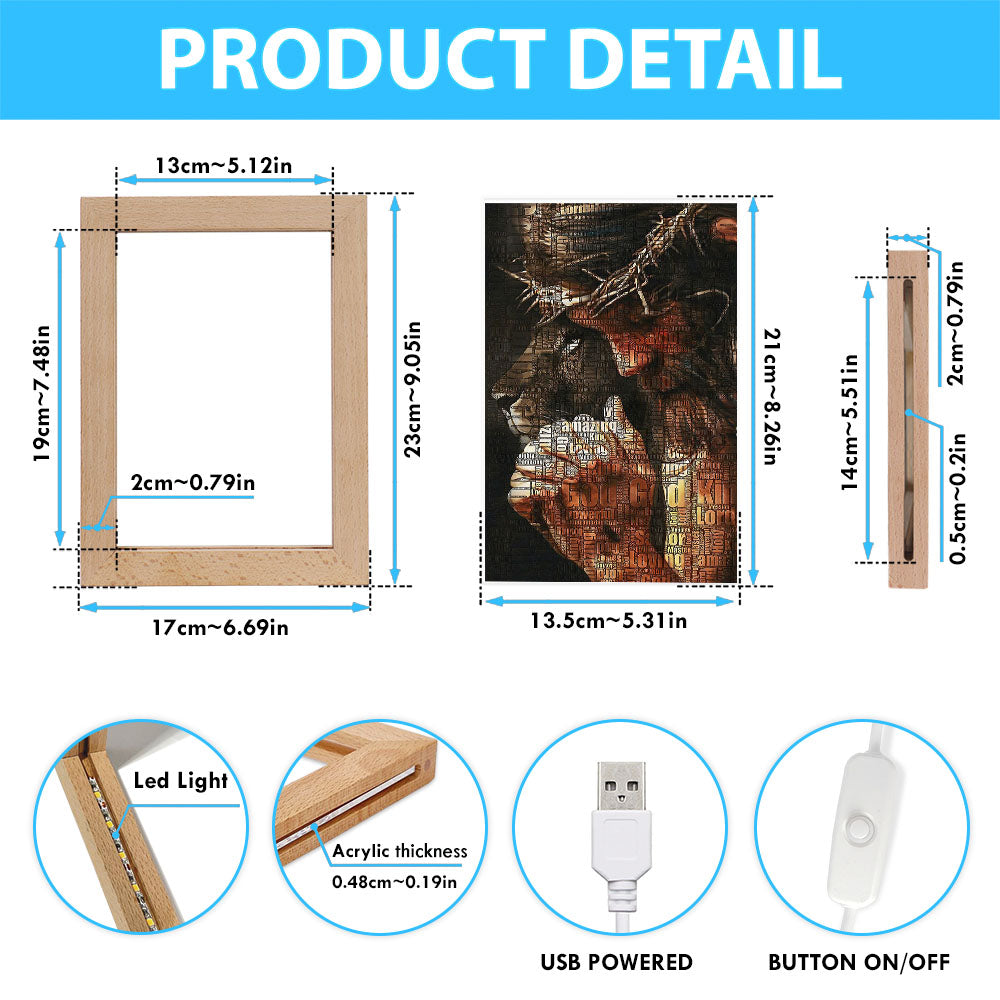 God King Loving Jesus & Lion Frame Lamp Art - Jesus Frame Lamp Pictures - Christian Night Light