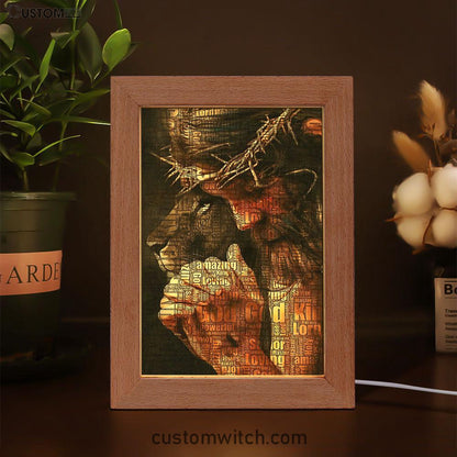 God King Loving Jesus & Lion Frame Lamp Art - Jesus Frame Lamp Pictures - Christian Night Light